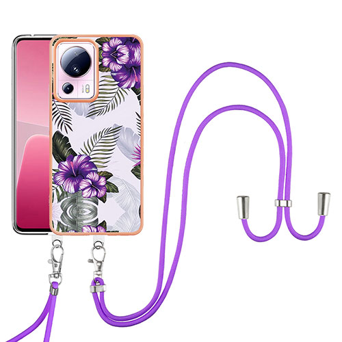 Silicone Candy Rubber Gel Fashionable Pattern Soft Case Cover with Lanyard Strap YB3 for Xiaomi Mi 12 Lite NE 5G Purple
