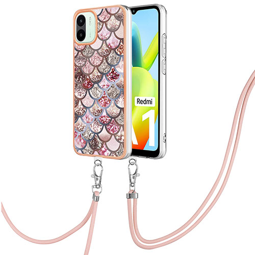 Silicone Candy Rubber Gel Fashionable Pattern Soft Case Cover with Lanyard Strap YB3 for Xiaomi Poco C50 Brown