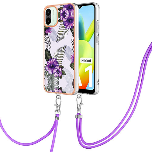 Silicone Candy Rubber Gel Fashionable Pattern Soft Case Cover with Lanyard Strap YB3 for Xiaomi Poco C50 Purple