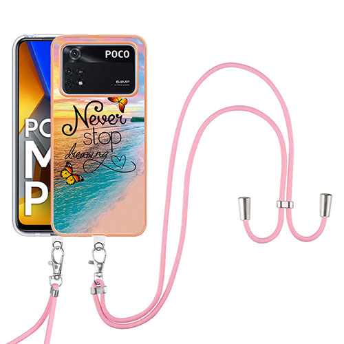 Silicone Candy Rubber Gel Fashionable Pattern Soft Case Cover with Lanyard Strap YB3 for Xiaomi Poco M4 Pro 4G Mixed