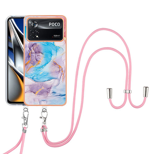 Silicone Candy Rubber Gel Fashionable Pattern Soft Case Cover with Lanyard Strap YB3 for Xiaomi Poco X4 Pro 5G Blue