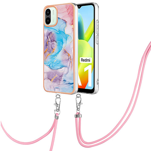 Silicone Candy Rubber Gel Fashionable Pattern Soft Case Cover with Lanyard Strap YB3 for Xiaomi Redmi A2 Blue