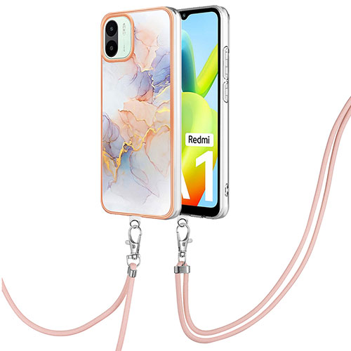 Silicone Candy Rubber Gel Fashionable Pattern Soft Case Cover with Lanyard Strap YB3 for Xiaomi Redmi A2 Clove Purple