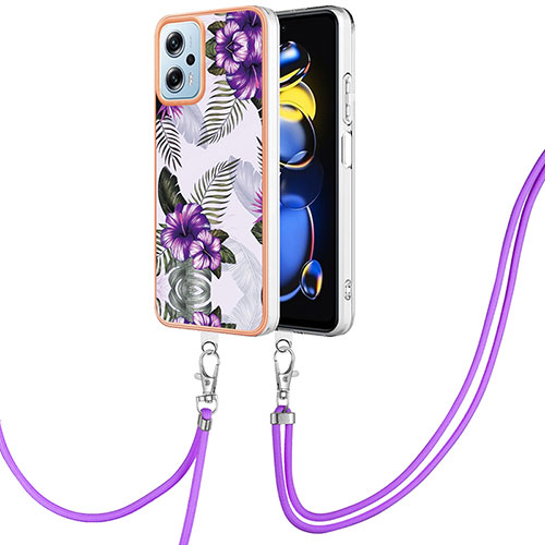 Silicone Candy Rubber Gel Fashionable Pattern Soft Case Cover with Lanyard Strap YB3 for Xiaomi Redmi Note 11 Pro+ Plus 5G Purple
