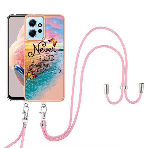 Silicone Candy Rubber Gel Fashionable Pattern Soft Case Cover with Lanyard Strap YB3 for Xiaomi Redmi Note 12 4G Mixed