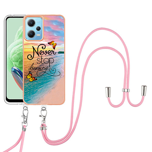 Silicone Candy Rubber Gel Fashionable Pattern Soft Case Cover with Lanyard Strap YB3 for Xiaomi Redmi Note 12 5G Mixed