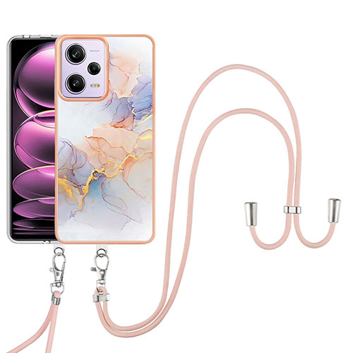 Silicone Candy Rubber Gel Fashionable Pattern Soft Case Cover with Lanyard Strap YB3 for Xiaomi Redmi Note 12 Pro 5G Clove Purple