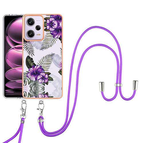 Silicone Candy Rubber Gel Fashionable Pattern Soft Case Cover with Lanyard Strap YB3 for Xiaomi Redmi Note 12 Pro 5G Purple