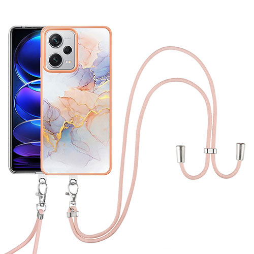 Silicone Candy Rubber Gel Fashionable Pattern Soft Case Cover with Lanyard Strap YB3 for Xiaomi Redmi Note 12 Pro+ Plus 5G Clove Purple