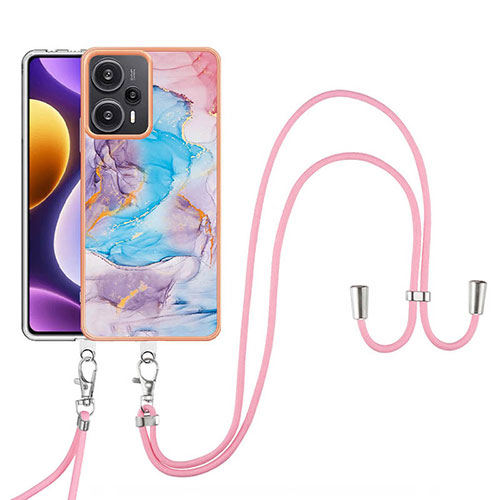 Silicone Candy Rubber Gel Fashionable Pattern Soft Case Cover with Lanyard Strap YB3 for Xiaomi Redmi Note 12 Turbo 5G Blue