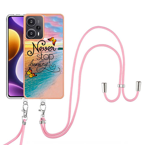 Silicone Candy Rubber Gel Fashionable Pattern Soft Case Cover with Lanyard Strap YB3 for Xiaomi Redmi Note 12 Turbo 5G Mixed