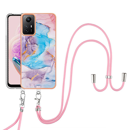 Silicone Candy Rubber Gel Fashionable Pattern Soft Case Cover with Lanyard Strap YB3 for Xiaomi Redmi Note 12S Blue