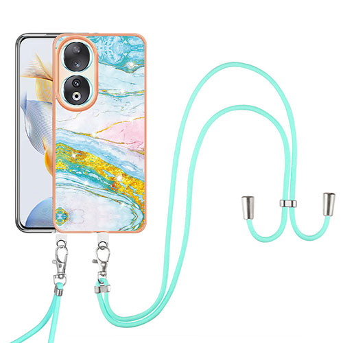 Silicone Candy Rubber Gel Fashionable Pattern Soft Case Cover with Lanyard Strap YB5 for Huawei Honor 90 5G Colorful