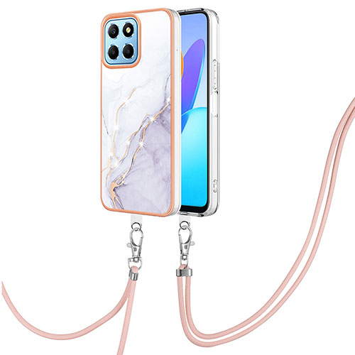 Silicone Candy Rubber Gel Fashionable Pattern Soft Case Cover with Lanyard Strap YB5 for Huawei Honor X6a White