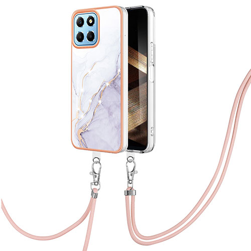 Silicone Candy Rubber Gel Fashionable Pattern Soft Case Cover with Lanyard Strap YB5 for Huawei Honor X8b White