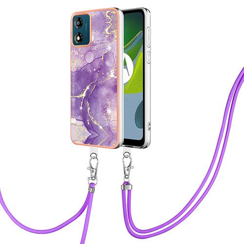 Silicone Candy Rubber Gel Fashionable Pattern Soft Case Cover with Lanyard Strap YB5 for Motorola Moto E13 Purple