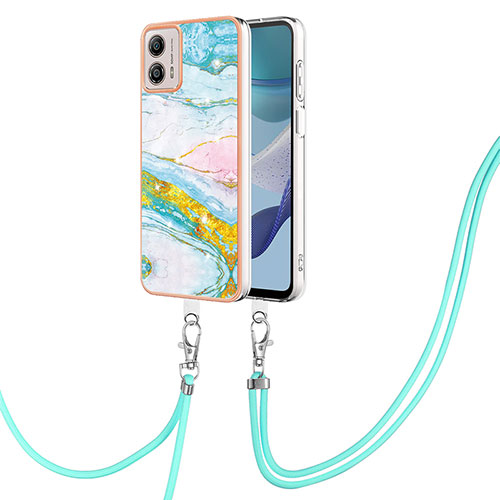 Silicone Candy Rubber Gel Fashionable Pattern Soft Case Cover with Lanyard Strap YB5 for Motorola Moto G53 5G Colorful