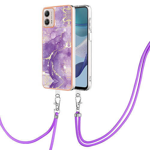 Silicone Candy Rubber Gel Fashionable Pattern Soft Case Cover with Lanyard Strap YB5 for Motorola Moto G53j 5G Purple