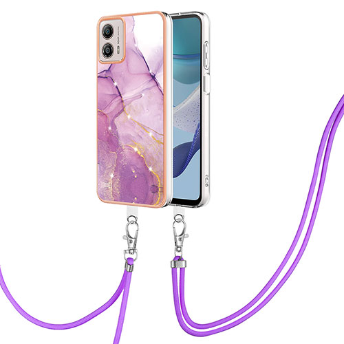 Silicone Candy Rubber Gel Fashionable Pattern Soft Case Cover with Lanyard Strap YB5 for Motorola Moto G53y 5G Clove Purple