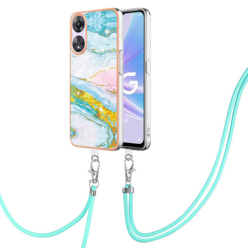 Silicone Candy Rubber Gel Fashionable Pattern Soft Case Cover with Lanyard Strap YB5 for Oppo A78 5G Colorful