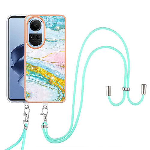 Silicone Candy Rubber Gel Fashionable Pattern Soft Case Cover with Lanyard Strap YB5 for Oppo Reno10 5G Colorful