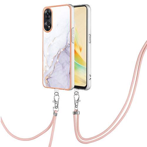 Silicone Candy Rubber Gel Fashionable Pattern Soft Case Cover with Lanyard Strap YB5 for Oppo Reno8 T 4G White