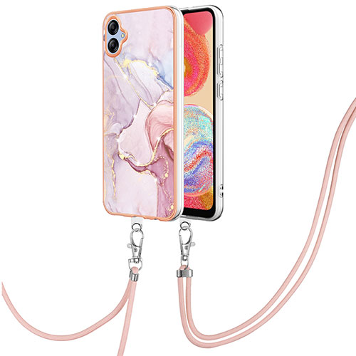 Silicone Candy Rubber Gel Fashionable Pattern Soft Case Cover with Lanyard Strap YB5 for Samsung Galaxy A04 4G Pink