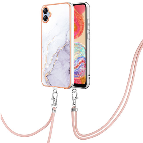 Silicone Candy Rubber Gel Fashionable Pattern Soft Case Cover with Lanyard Strap YB5 for Samsung Galaxy A04 4G White