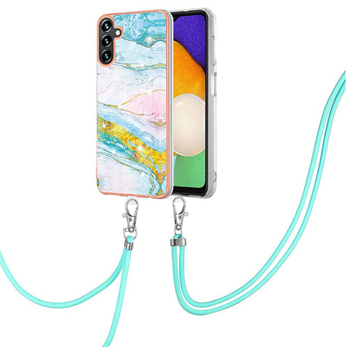 Silicone Candy Rubber Gel Fashionable Pattern Soft Case Cover with Lanyard Strap YB5 for Samsung Galaxy A34 5G Colorful