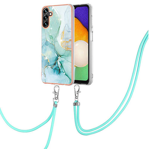 Silicone Candy Rubber Gel Fashionable Pattern Soft Case Cover with Lanyard Strap YB5 for Samsung Galaxy A54 5G Green