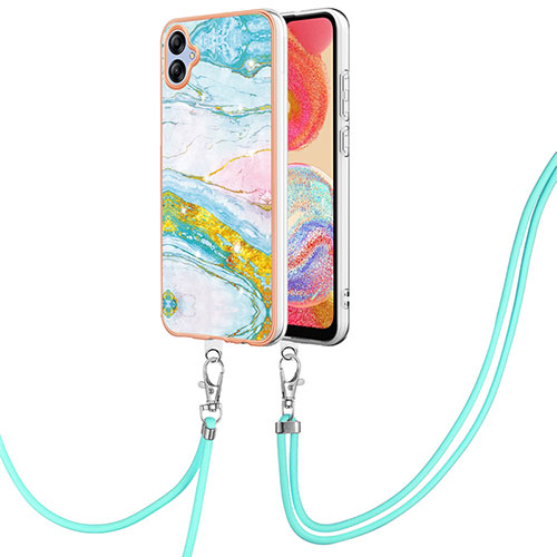 Silicone Candy Rubber Gel Fashionable Pattern Soft Case Cover with Lanyard Strap YB5 for Samsung Galaxy F04 Colorful