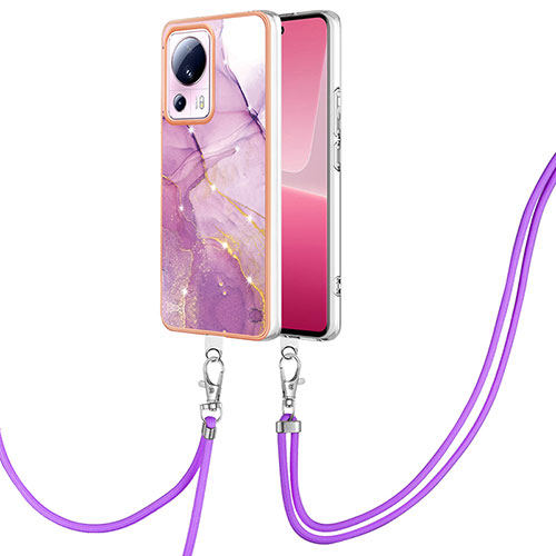 Silicone Candy Rubber Gel Fashionable Pattern Soft Case Cover with Lanyard Strap YB5 for Xiaomi Civi 2 5G Clove Purple