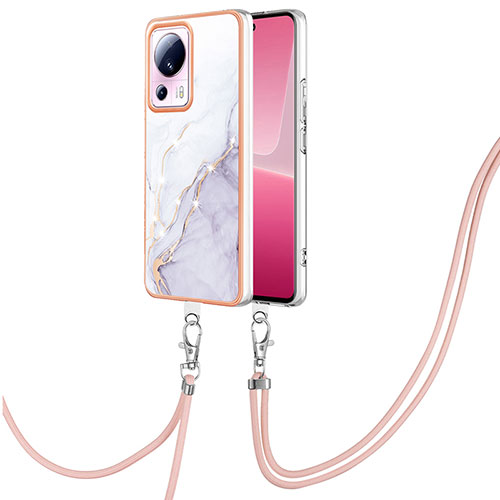 Silicone Candy Rubber Gel Fashionable Pattern Soft Case Cover with Lanyard Strap YB5 for Xiaomi Civi 2 5G White