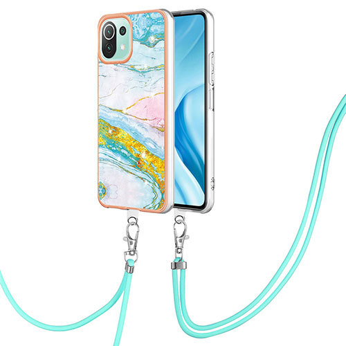 Silicone Candy Rubber Gel Fashionable Pattern Soft Case Cover with Lanyard Strap YB5 for Xiaomi Mi 11 Lite 4G Colorful