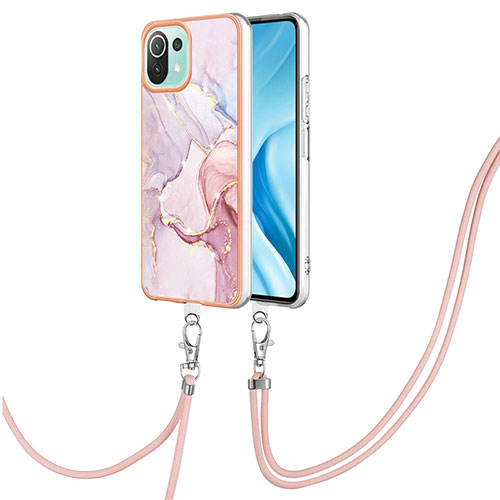 Silicone Candy Rubber Gel Fashionable Pattern Soft Case Cover with Lanyard Strap YB5 for Xiaomi Mi 11 Lite 4G Pink