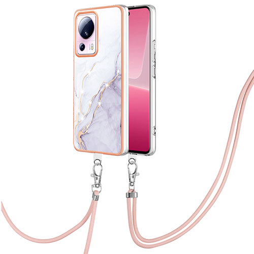 Silicone Candy Rubber Gel Fashionable Pattern Soft Case Cover with Lanyard Strap YB5 for Xiaomi Mi 12 Lite NE 5G White