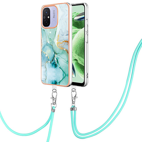 Silicone Candy Rubber Gel Fashionable Pattern Soft Case Cover with Lanyard Strap YB5 for Xiaomi Poco C55 Green