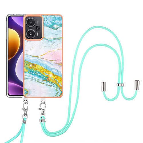 Silicone Candy Rubber Gel Fashionable Pattern Soft Case Cover with Lanyard Strap YB5 for Xiaomi Poco F5 5G Colorful