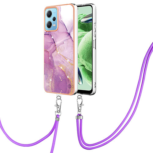 Silicone Candy Rubber Gel Fashionable Pattern Soft Case Cover with Lanyard Strap YB5 for Xiaomi Poco X5 5G Clove Purple