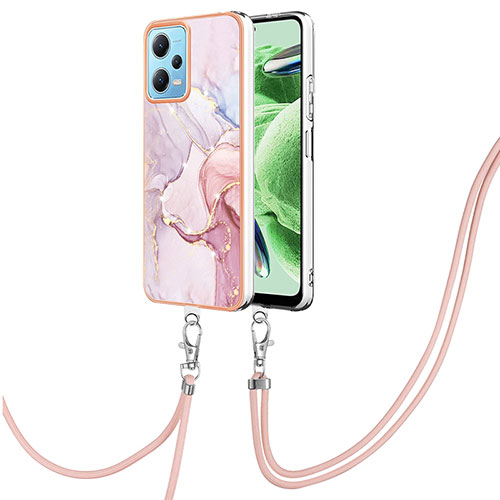 Silicone Candy Rubber Gel Fashionable Pattern Soft Case Cover with Lanyard Strap YB5 for Xiaomi Poco X5 5G Pink
