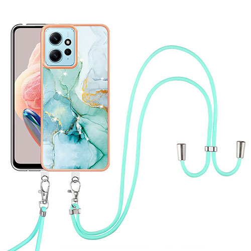 Silicone Candy Rubber Gel Fashionable Pattern Soft Case Cover with Lanyard Strap YB5 for Xiaomi Redmi Note 12 4G Green