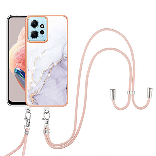 Silicone Candy Rubber Gel Fashionable Pattern Soft Case Cover with Lanyard Strap YB5 for Xiaomi Redmi Note 12 4G White