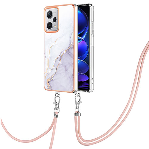Silicone Candy Rubber Gel Fashionable Pattern Soft Case Cover with Lanyard Strap YB5 for Xiaomi Redmi Note 12 Explorer White