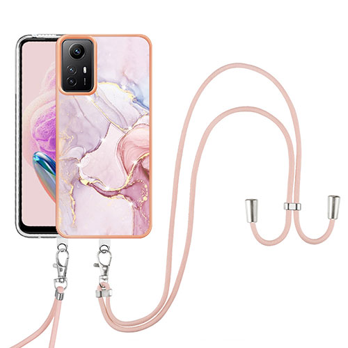 Silicone Candy Rubber Gel Fashionable Pattern Soft Case Cover with Lanyard Strap YB5 for Xiaomi Redmi Note 12S Pink