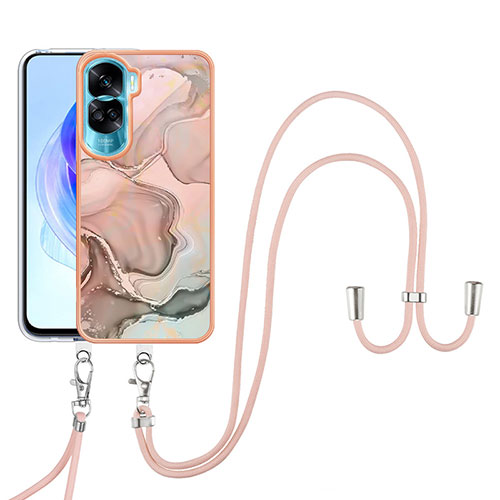 Silicone Candy Rubber Gel Fashionable Pattern Soft Case Cover with Lanyard Strap YB7 for Huawei Honor 90 Lite 5G Mixed