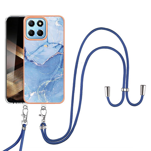 Silicone Candy Rubber Gel Fashionable Pattern Soft Case Cover with Lanyard Strap YB7 for Huawei Honor X8b Blue