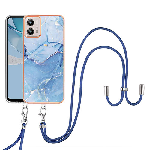 Silicone Candy Rubber Gel Fashionable Pattern Soft Case Cover with Lanyard Strap YB7 for Motorola Moto G53j 5G Blue