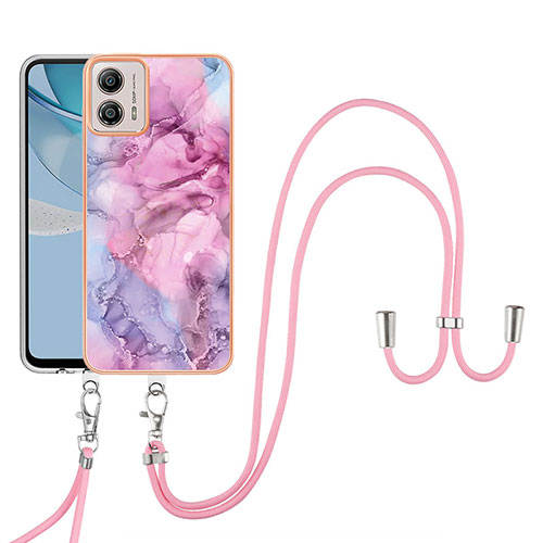 Silicone Candy Rubber Gel Fashionable Pattern Soft Case Cover with Lanyard Strap YB7 for Motorola Moto G53j 5G Clove Purple