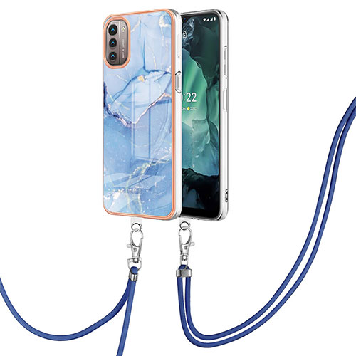 Silicone Candy Rubber Gel Fashionable Pattern Soft Case Cover with Lanyard Strap YB7 for Nokia G11 Blue