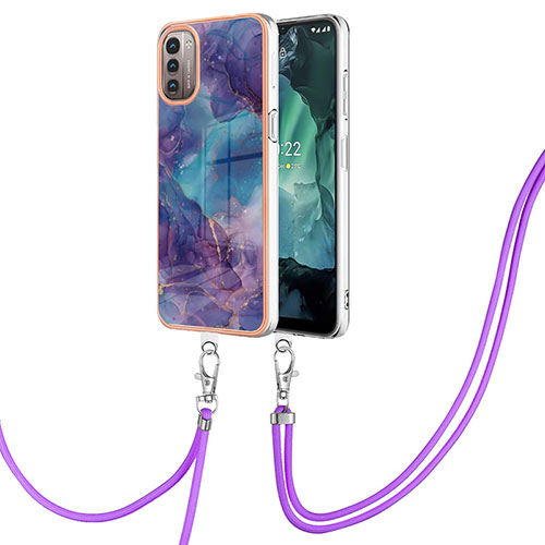 Silicone Candy Rubber Gel Fashionable Pattern Soft Case Cover with Lanyard Strap YB7 for Nokia G11 Purple